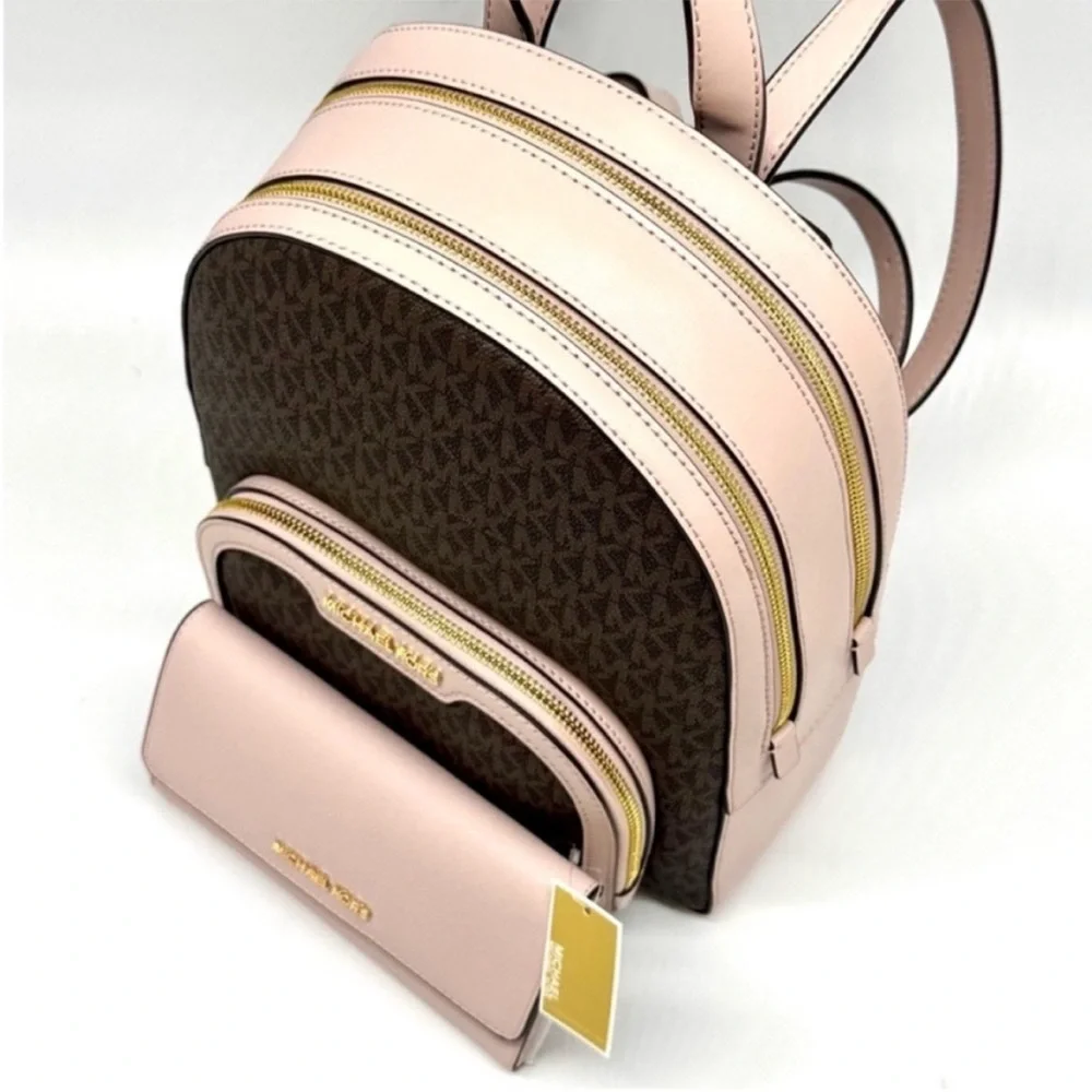 Michael Kors Jaycee Medium Logo Backpack & Matching Trifold Wallet Powder Blush - Picture 10 of 13